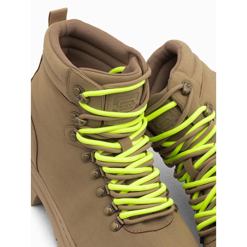 Pánské zimní trekové boty s kontrastními tkaničkami V2 OM-FOBO-0132 hnědé 