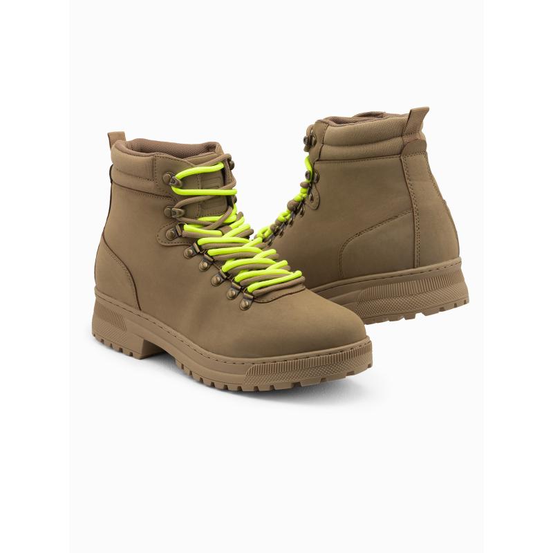 Pánské zimní trekové boty s kontrastními tkaničkami V2 OM-FOBO-0132 hnědé 