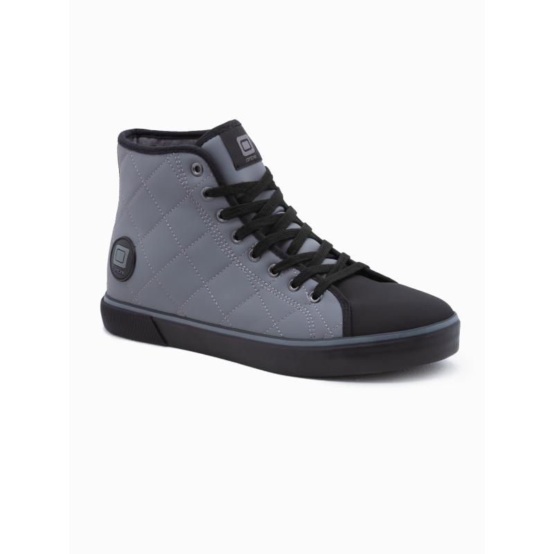 Pánské kotníkové tenisky s ozdobným prošíváním OM-FOTH-22FW-003 šedočerné 