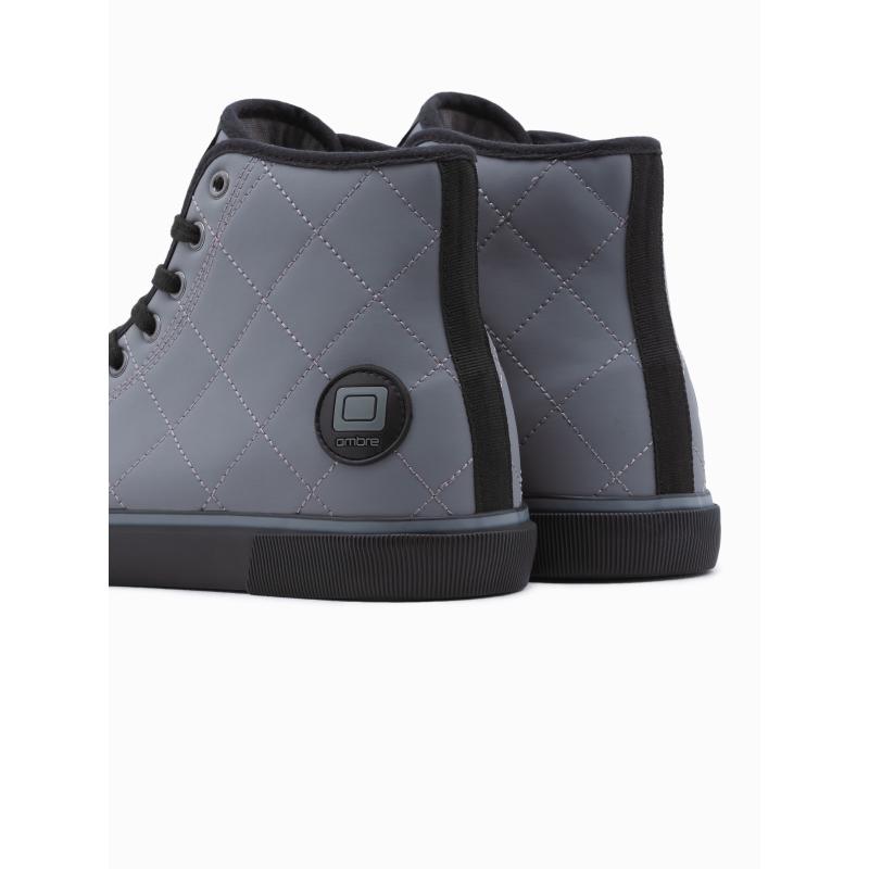 Pánské kotníkové tenisky s ozdobným prošíváním OM-FOTH-22FW-003 šedočerné 