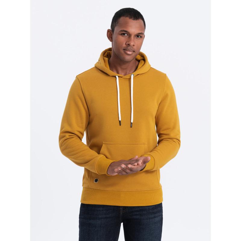 Pánská mikina bez podšívky s kapucí V4 OM-SSBN-0120 hořčicová