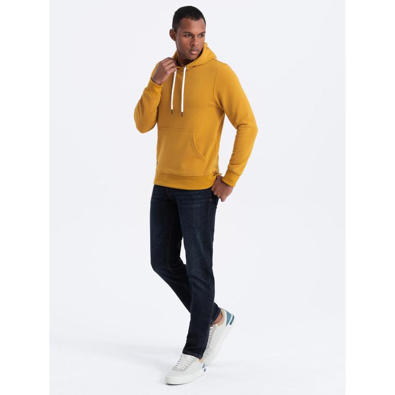 Pánská mikina bez podšívky s kapucí V4 OM-SSBN-0120 hořčicová