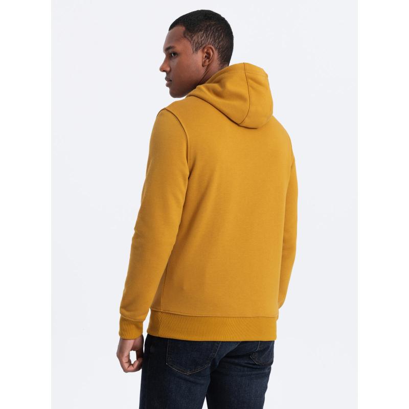 Pánská mikina bez podšívky s kapucí V4 OM-SSBN-0120 hořčicová