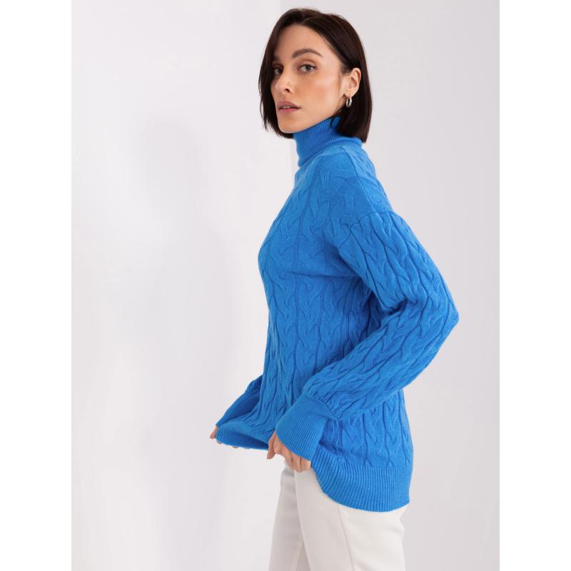 Dámský svetr s rolákem a kostkami ADELA modrý