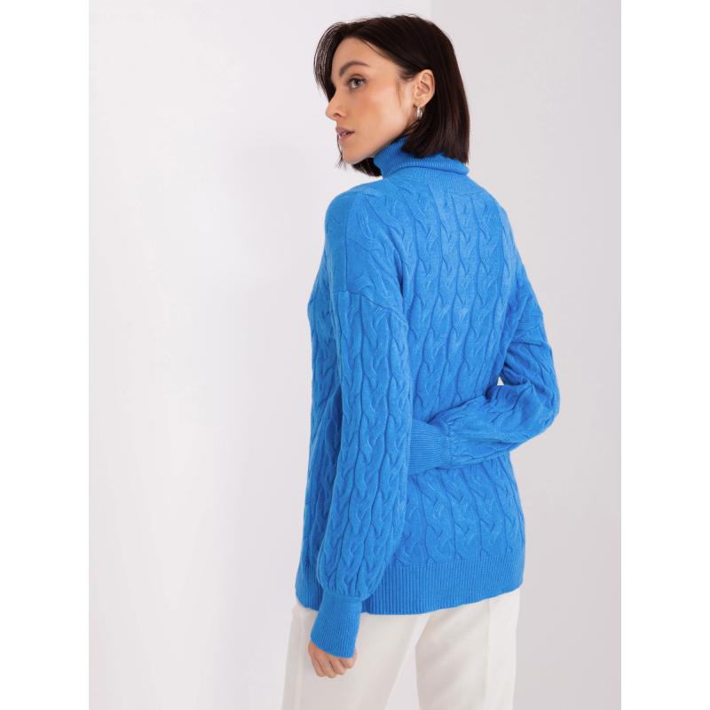 Dámský svetr s rolákem a kostkami ADELA modrý