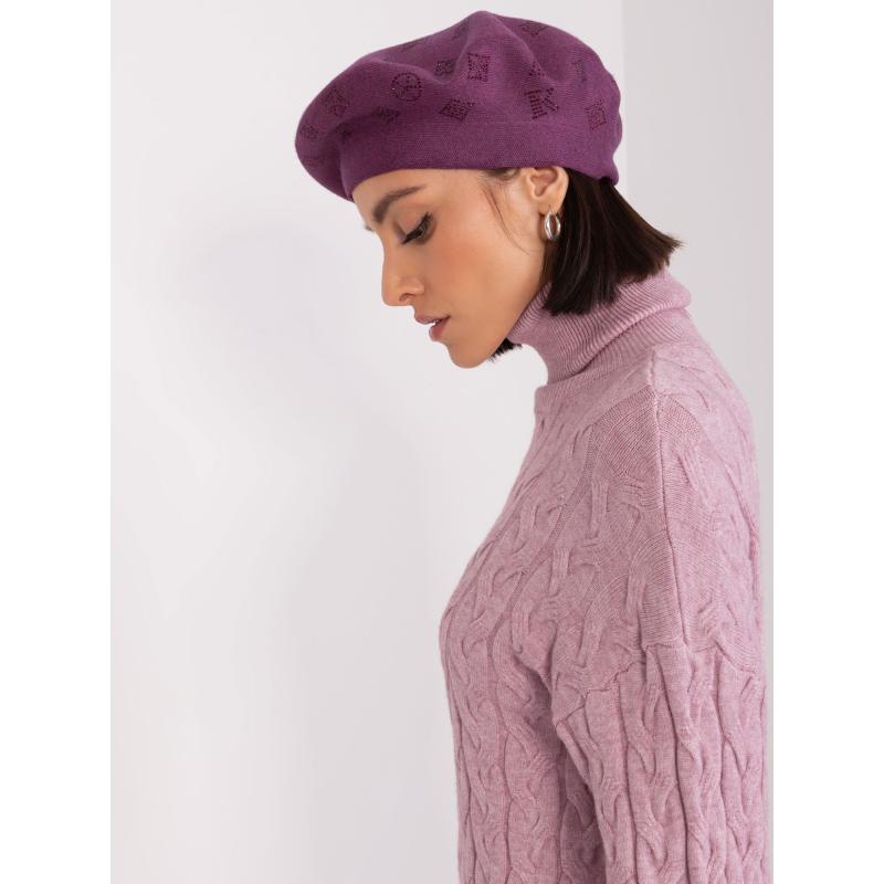 Dámský baret s kamínky ADOLFA tmavě fialový