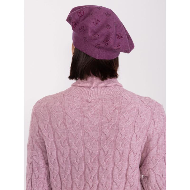 Dámský baret s kamínky ADOLFA tmavě fialový