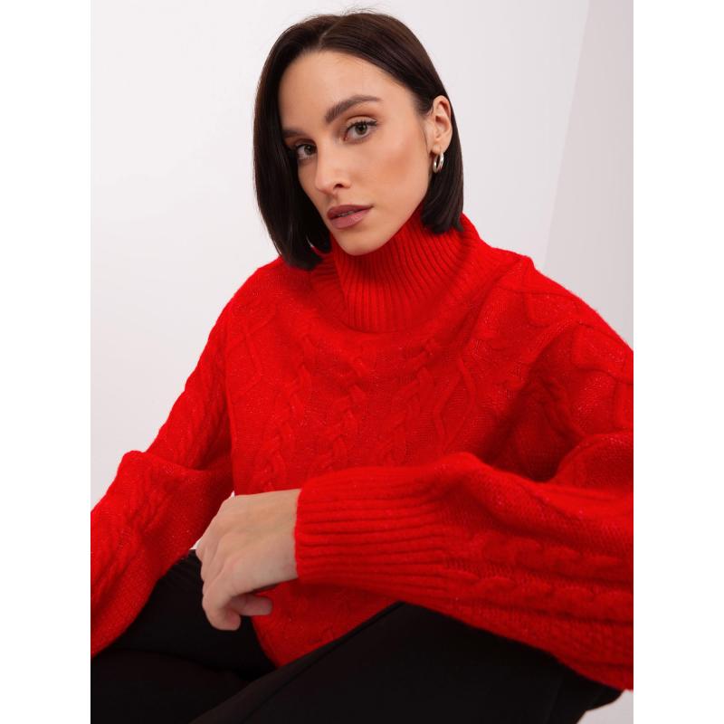 Dámský svetr volného střihu kostkovaný AJTEN červený 