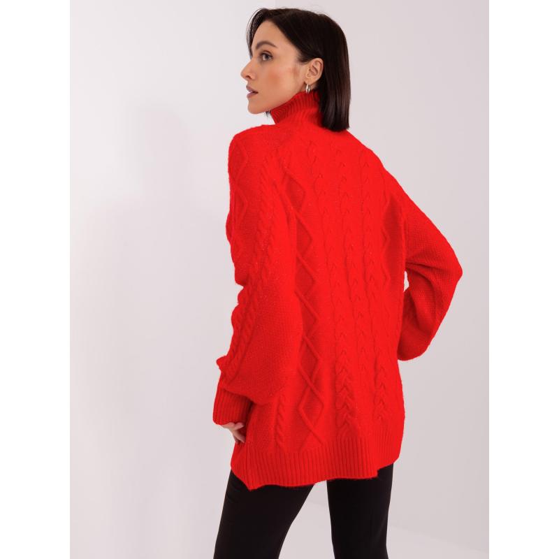 Dámský svetr volného střihu kostkovaný AJTEN červený 