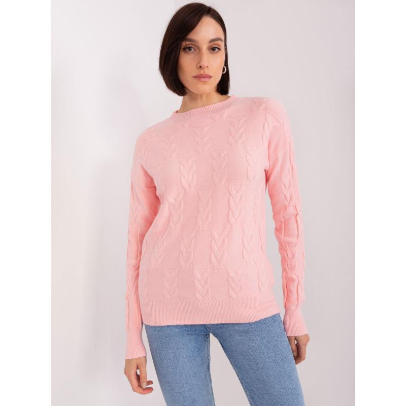 Dámský svetr s kulatým výstřihem kostkovaný ALICA světle růžový 