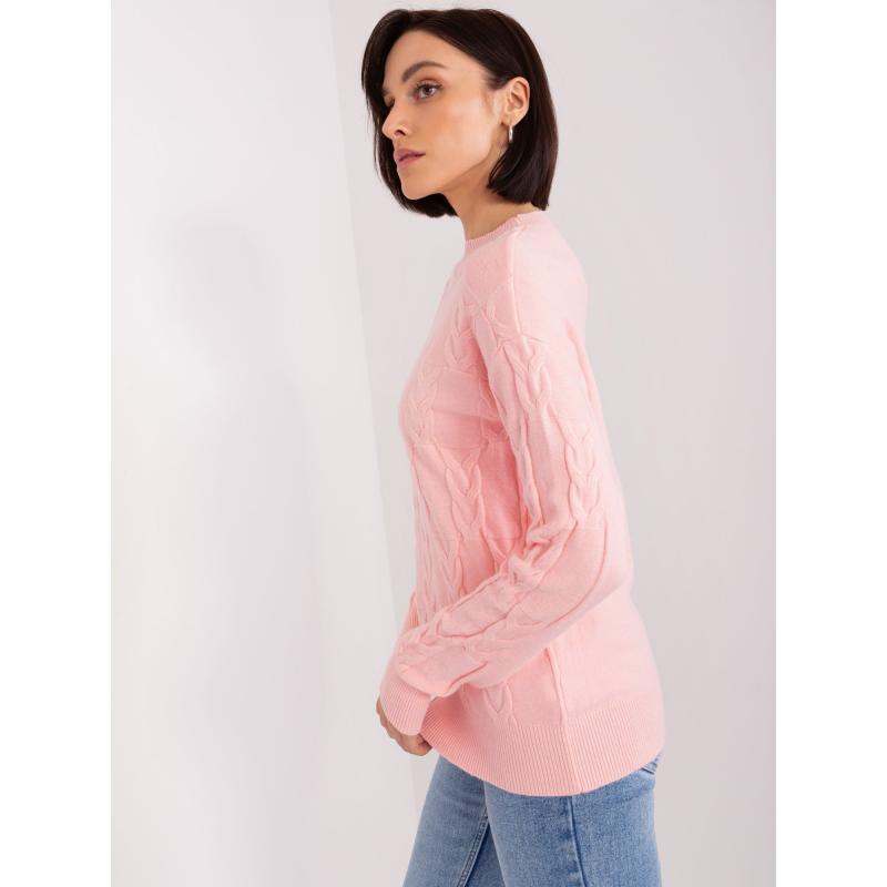 Dámský svetr s kulatým výstřihem kostkovaný ALICA světle růžový 