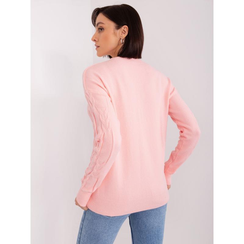 Dámský svetr s kulatým výstřihem kostkovaný ALICA světle růžový 