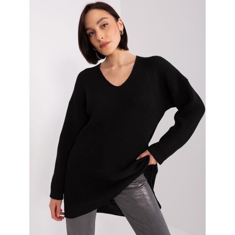 Női V-nyakú ruha ALVA fekete