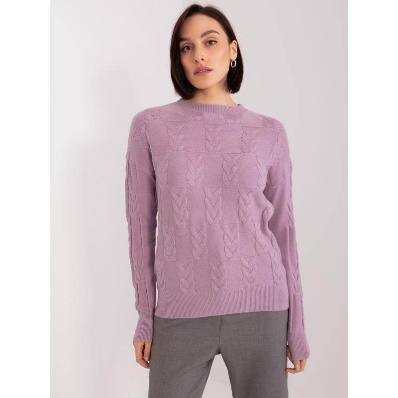 Dámský svetr s kostkovaným vzorem a dlouhými rukávy ALIVA fialový