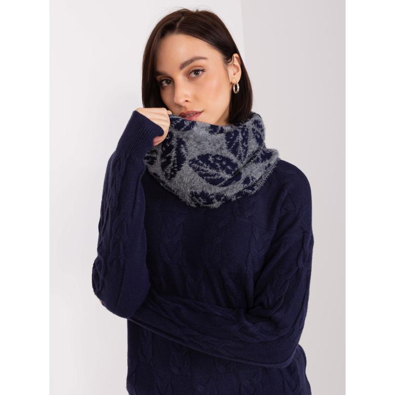 Dámský svetr s rolákem vzorovaný AZRA šedý a tmavě modrý  