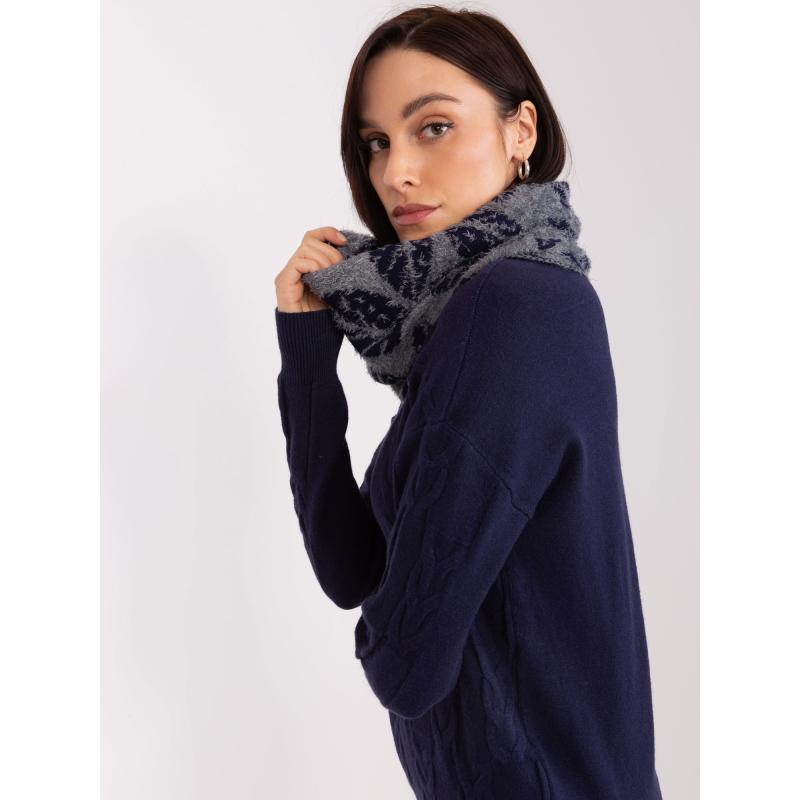 Dámský svetr s rolákem vzorovaný AZRA šedý a tmavě modrý  