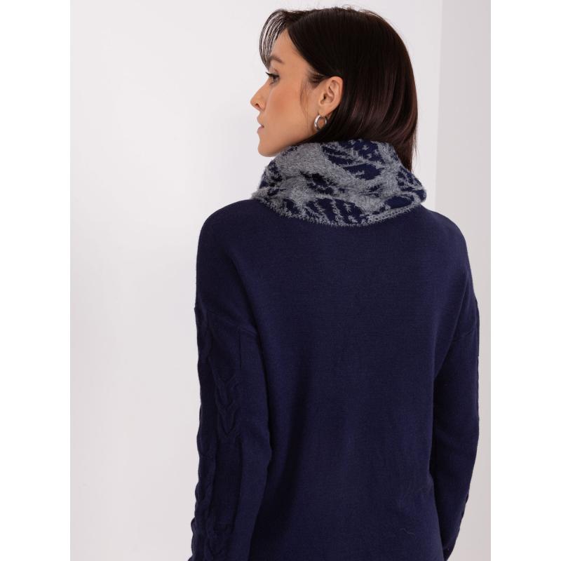 Dámský svetr s rolákem vzorovaný AZRA šedý a tmavě modrý  