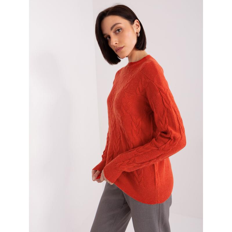 Dámský svetr s kostkovaným vzorem a kulatým výstřihem AYLIN tmavě oranžový 