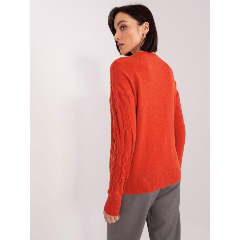 Dámský svetr s kostkovaným vzorem a kulatým výstřihem AYLIN tmavě oranžový 