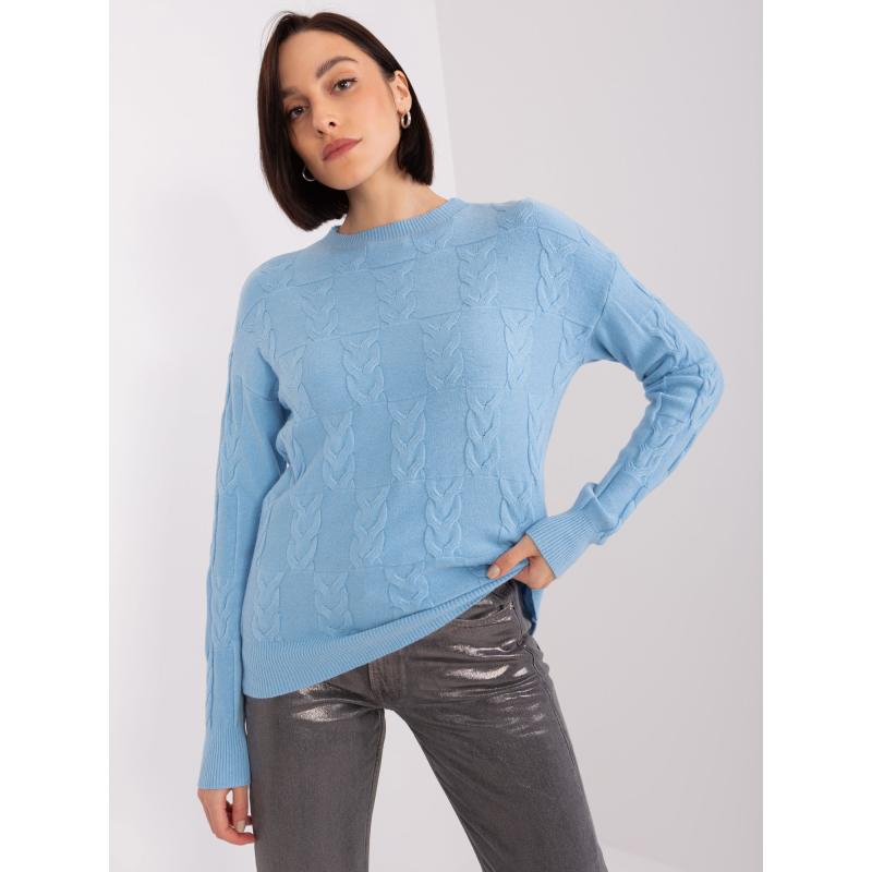 Dámský svetr s copánky ATANA světle modrý