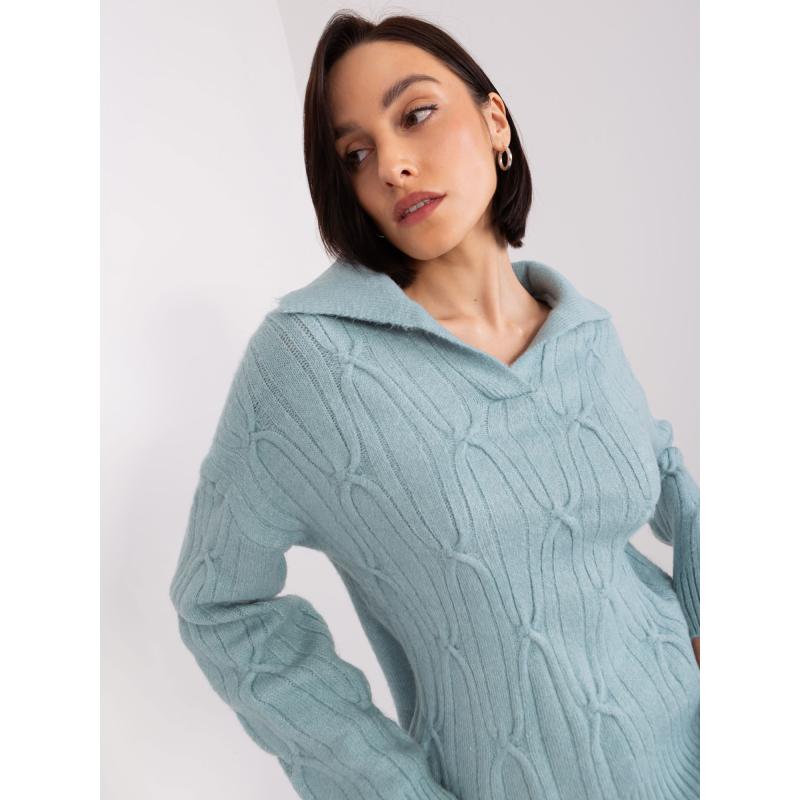 Dámský svetr volného střihu kostkovaný ANZELA mátový  