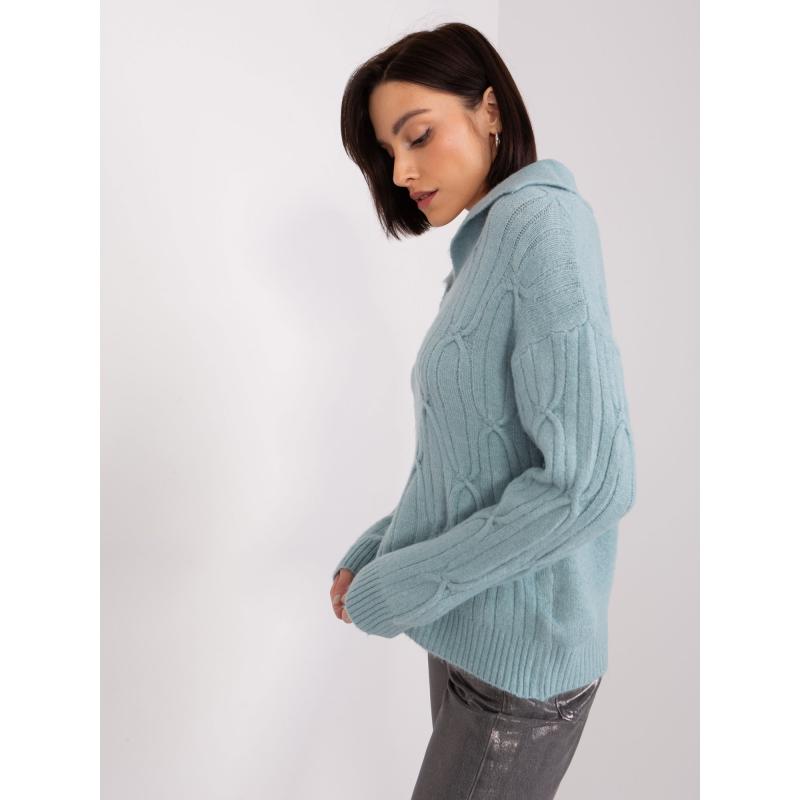 Dámský svetr volného střihu kostkovaný ANZELA mátový  