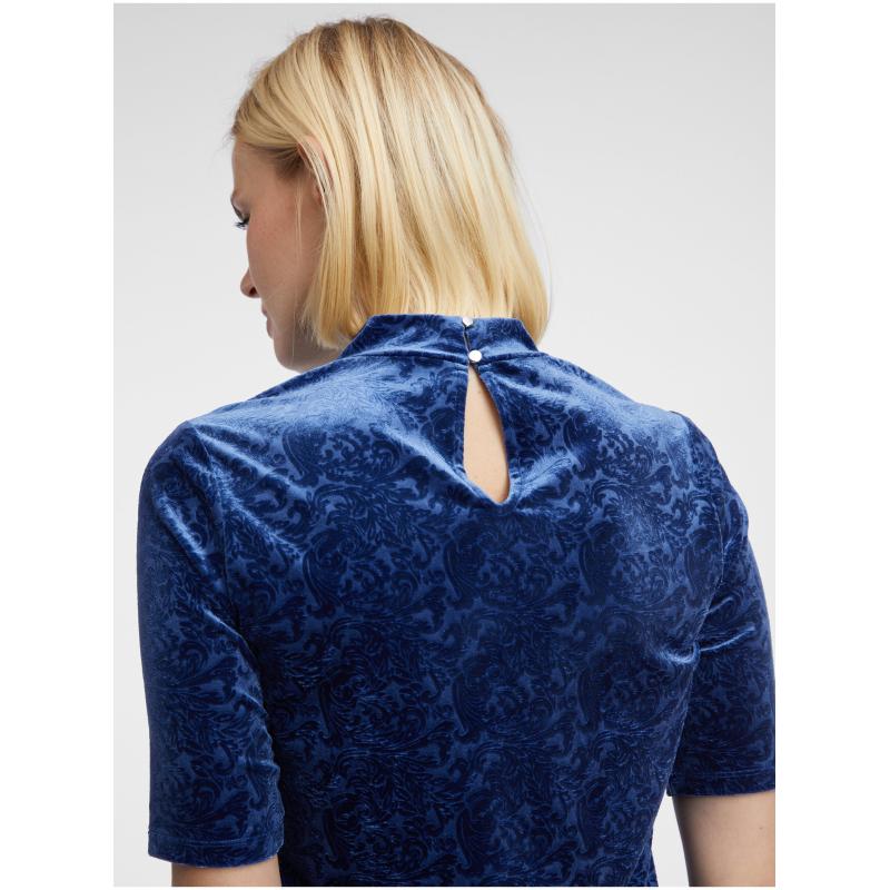 Sötétkék női mintás bársony felső