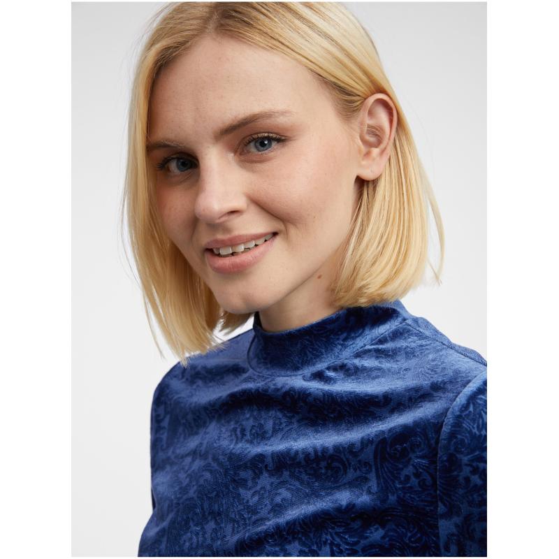 Sötétkék női mintás bársony felső