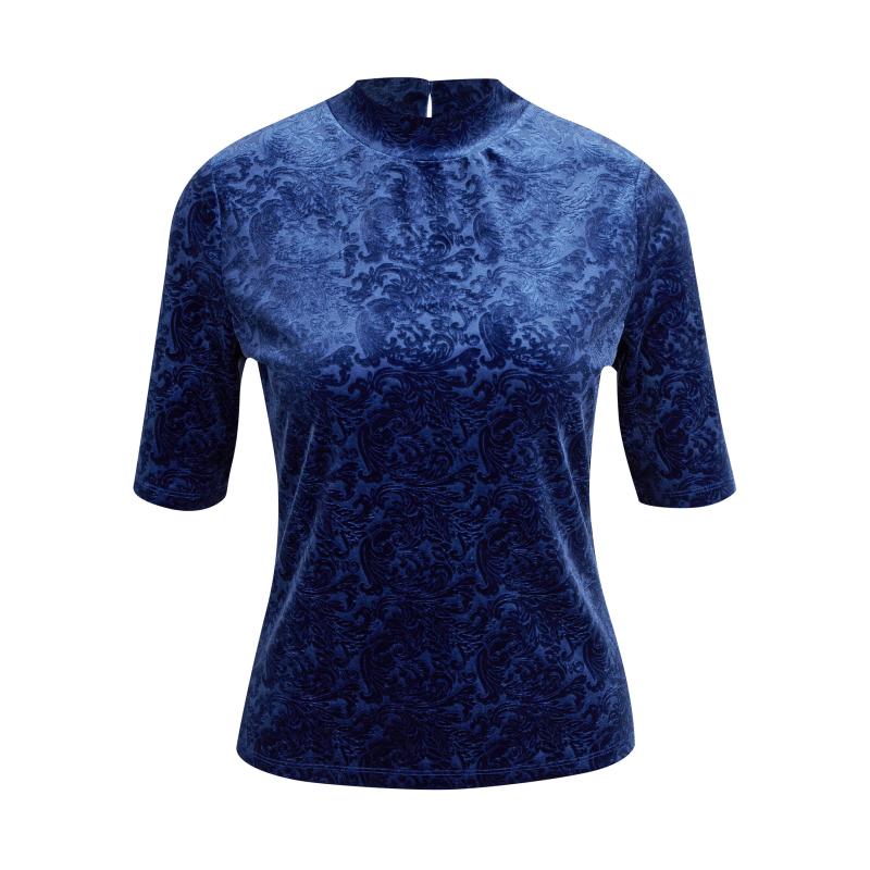 Sötétkék női mintás bársony felső