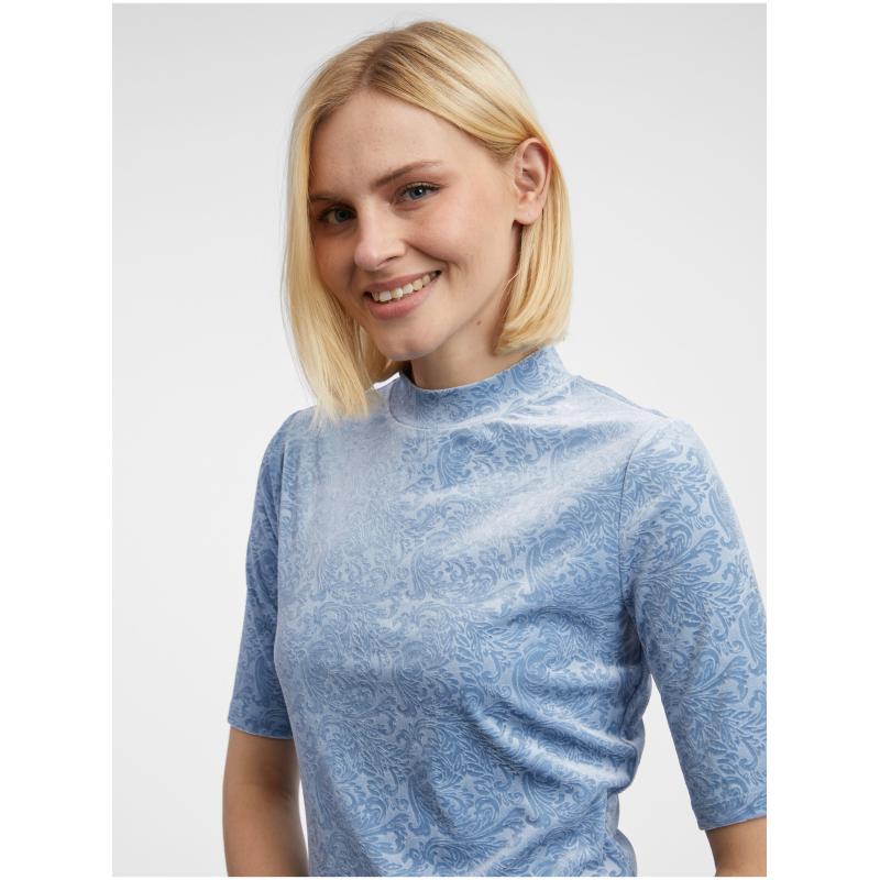 Světle modrý dámský vzorovaný sametový top