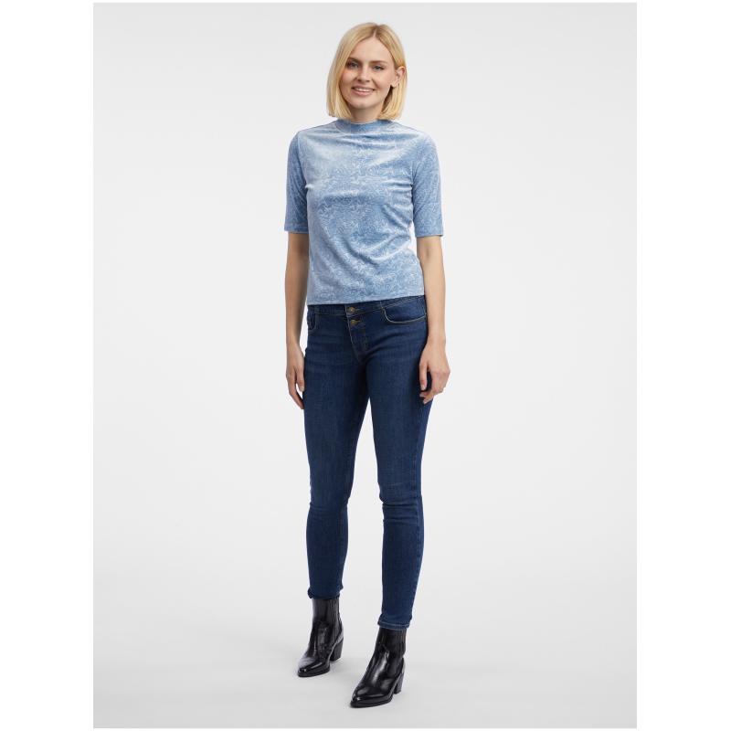 Světle modrý dámský vzorovaný sametový top