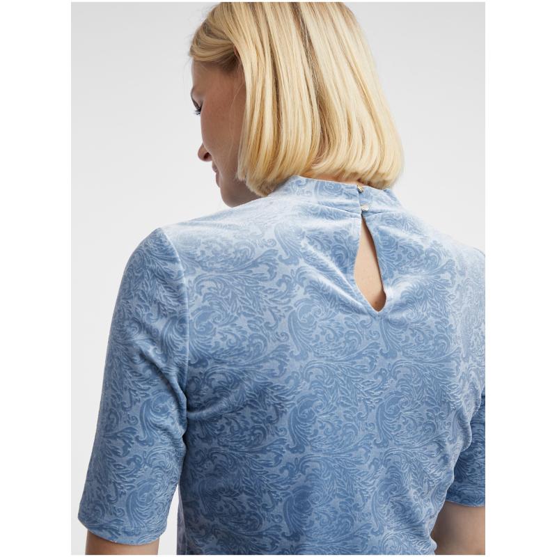 Světle modrý dámský vzorovaný sametový top