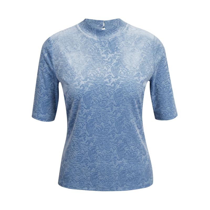 Světle modrý dámský vzorovaný sametový top