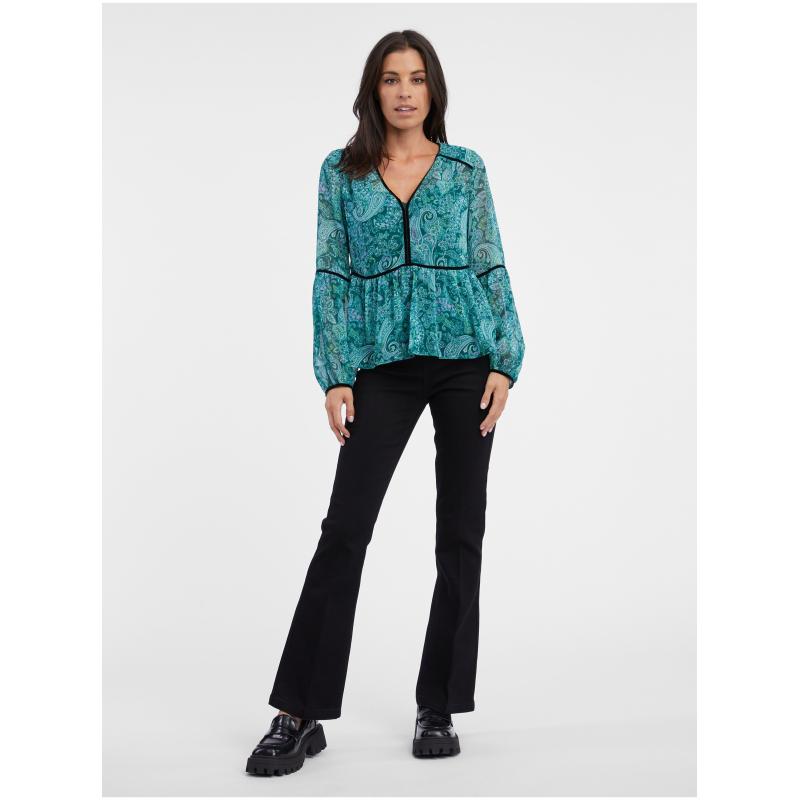 Tyrkysová dámská vzorovaná halenka