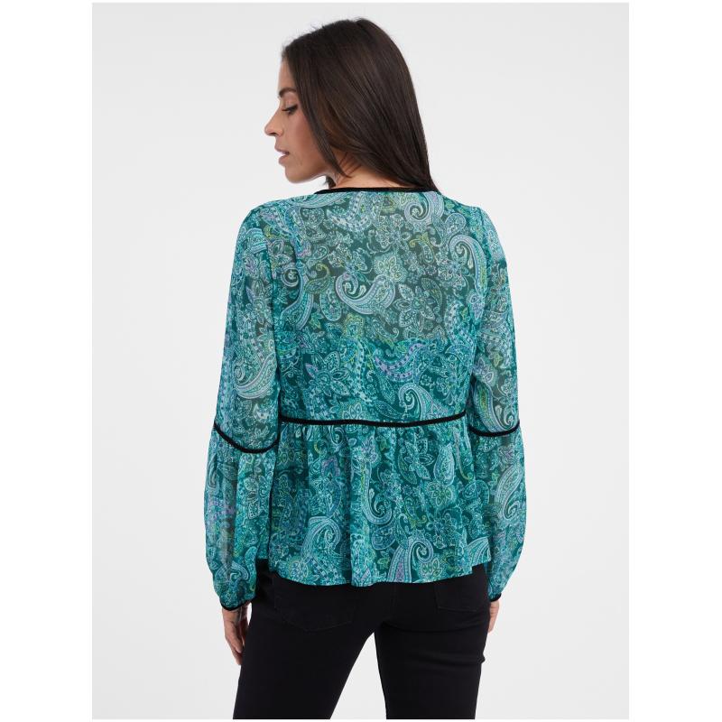 Tyrkysová dámská vzorovaná halenka