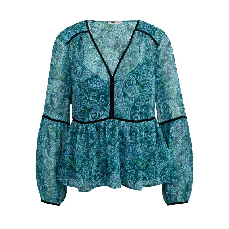 Tyrkysová dámská vzorovaná halenka