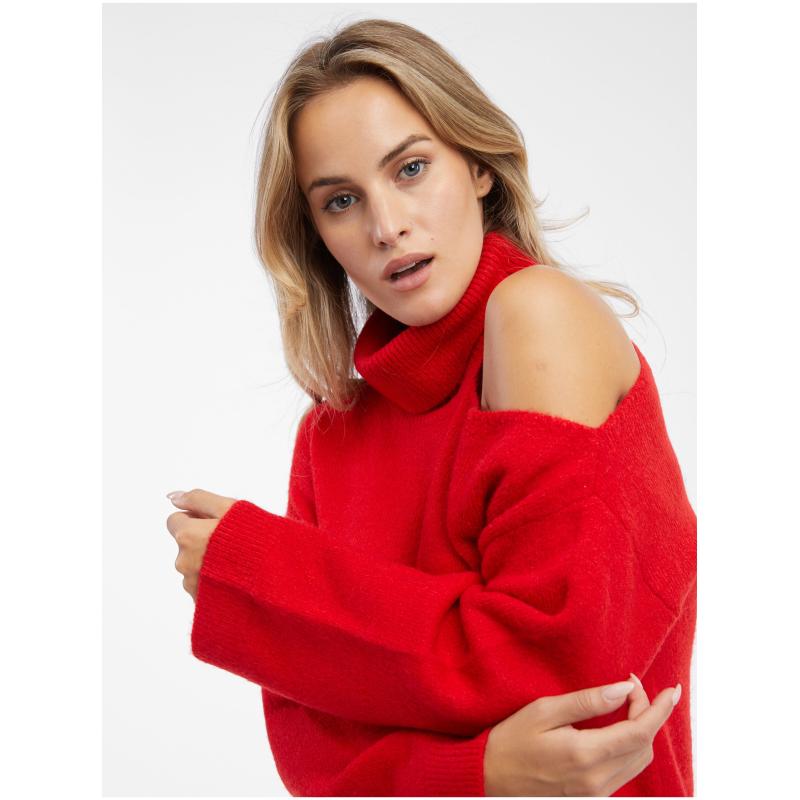 Červený dámský rolák s průstřihem