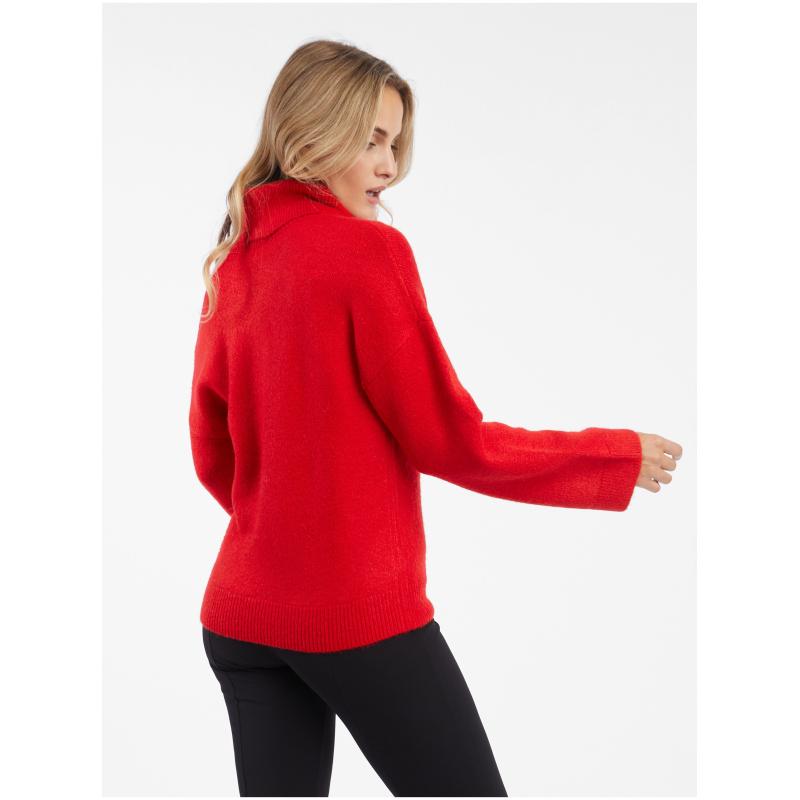 Červený dámský rolák s průstřihem