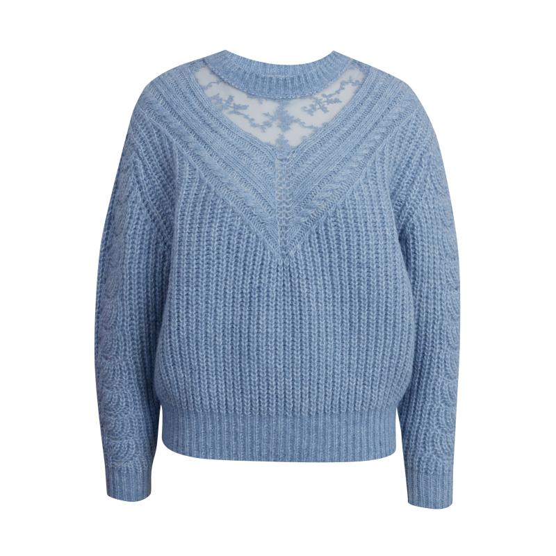 Světle modrý dámský svetr s krajkou