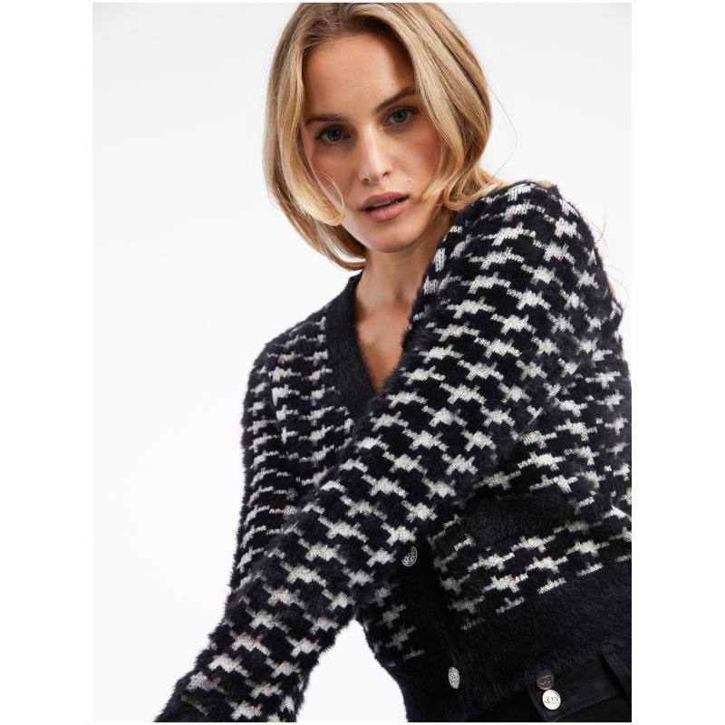 Bílo-černý dámský vzorovaný kardigan