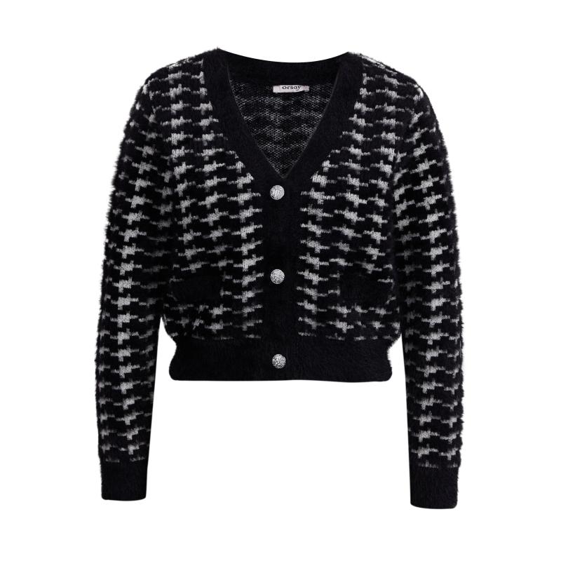 Bílo-černý dámský vzorovaný kardigan