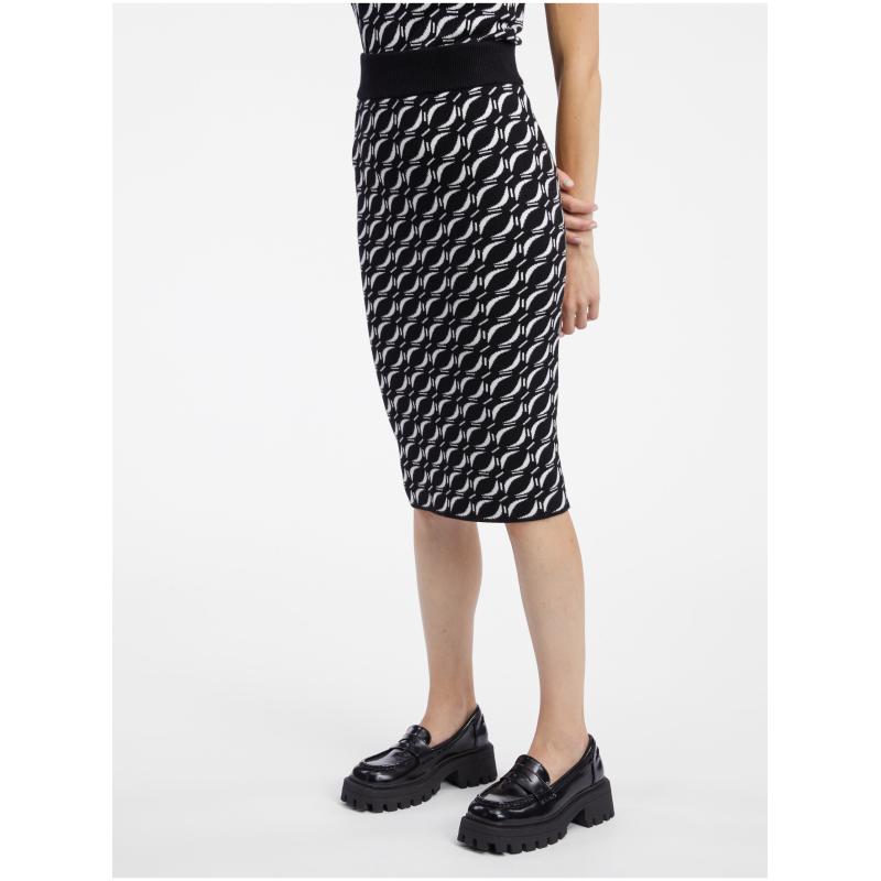 Bílo-černá dámská vzorovaný svetrová sukně