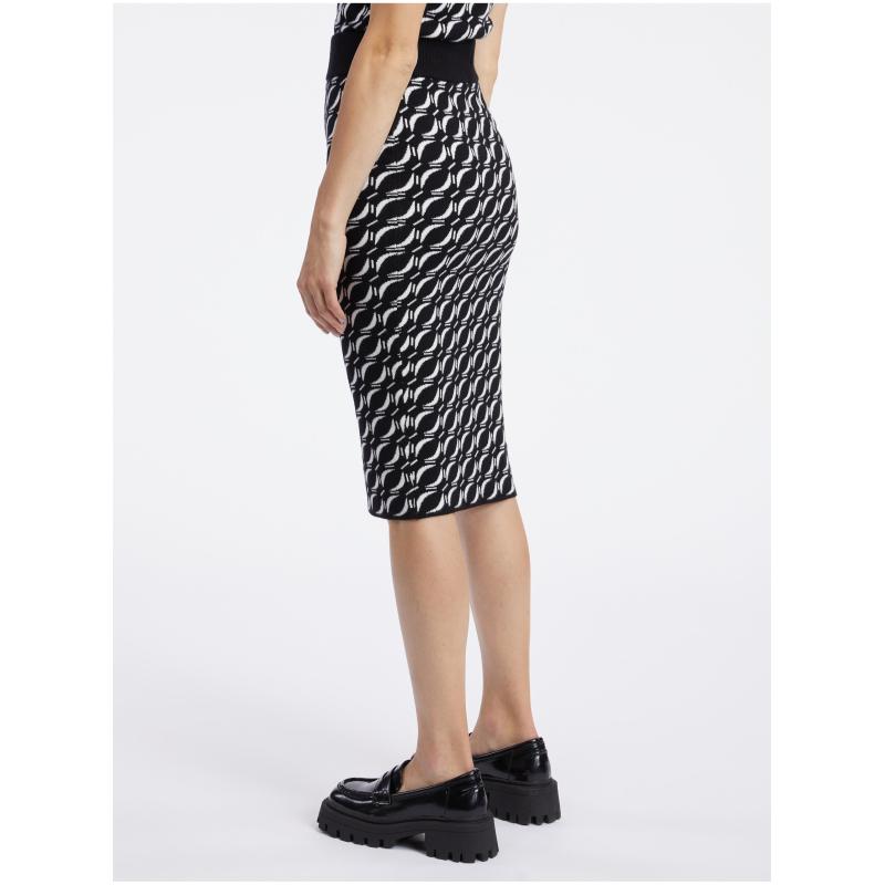 Bílo-černá dámská vzorovaný svetrová sukně
