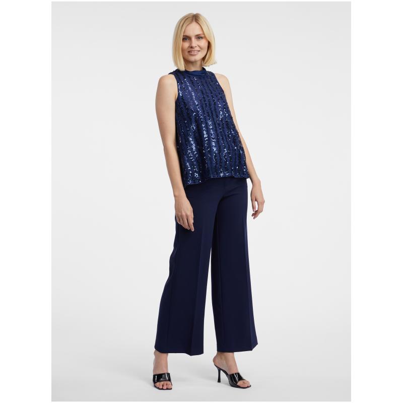 Tmavomodrá dámska blúzka s flitrami