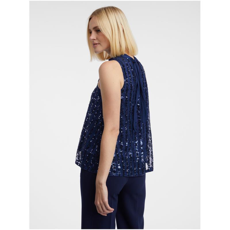 Tmavomodrá dámska blúzka s flitrami