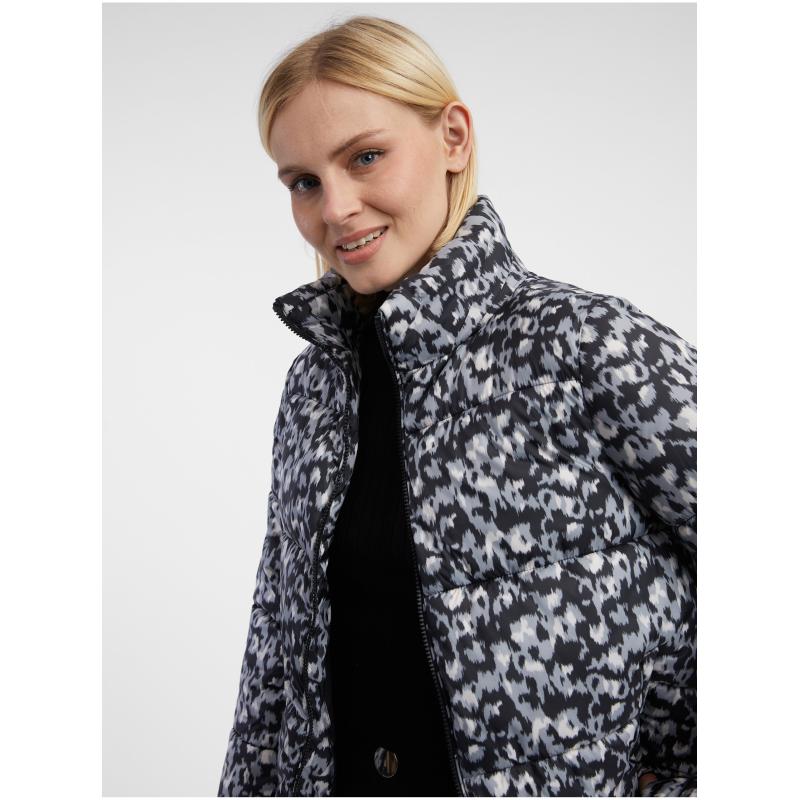 Šedo-černá dámská vzorovaná prošívaná bunda