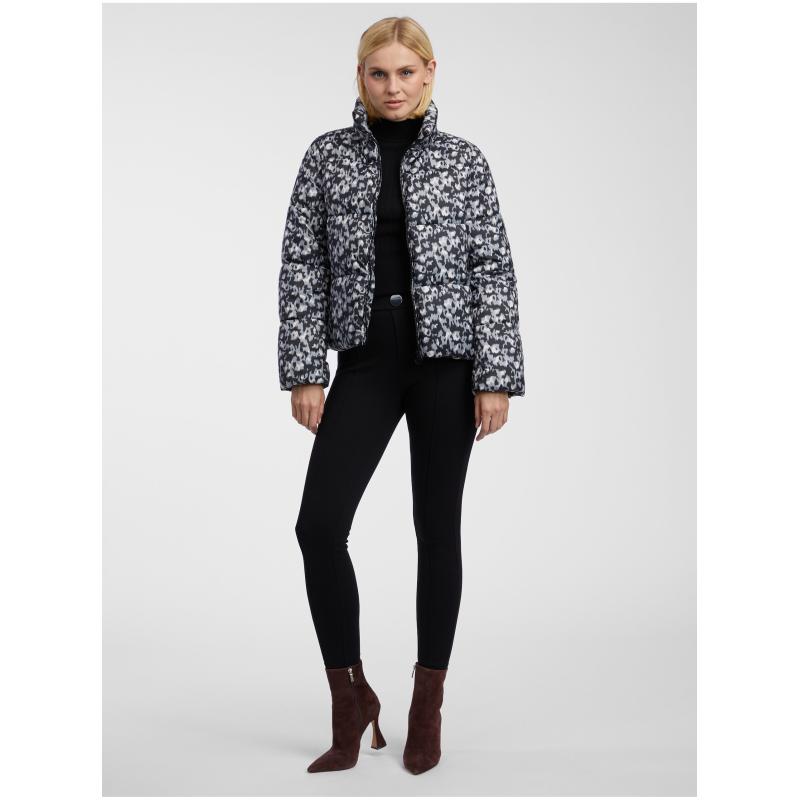 Šedo-černá dámská vzorovaná prošívaná bunda