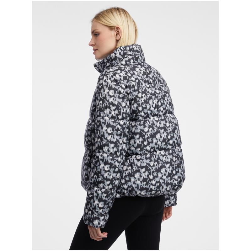 Šedo-černá dámská vzorovaná prošívaná bunda