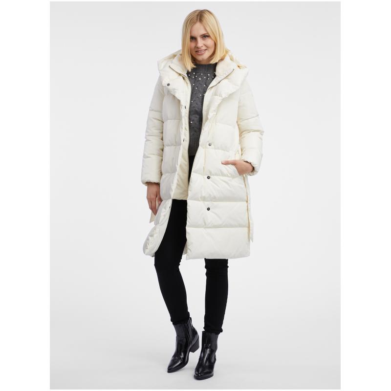 Krémový dámsky páperový kabát