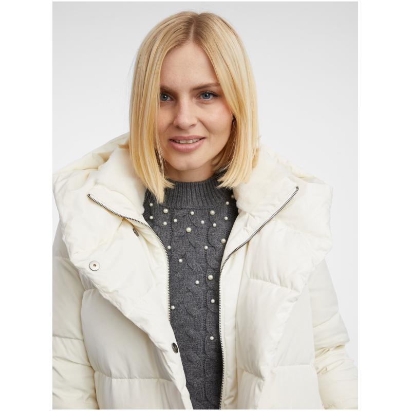 Krémový dámsky páperový kabát